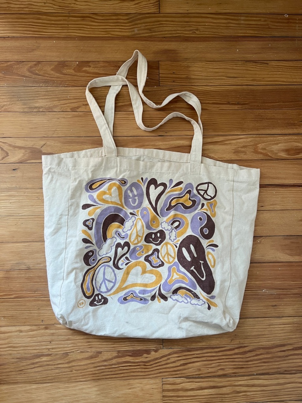 Canvas Tote Bag with Yellow & Purple Graphic Print